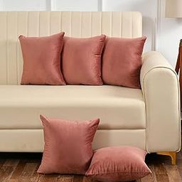 Hundur Store Velvet Soft Washable Cushion Cover for Sofa Couch Bed Chair in Peach 14x14 Pack of 5-image-3