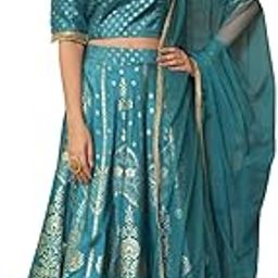 Women's Green Santoon Slub Festive Foil Printed Straight Lehnga Choli Set-image-47