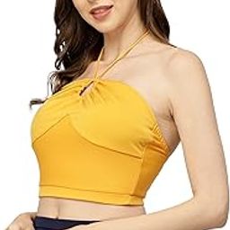 Padded Yellow Halter Neck Swim Top-image-33