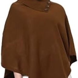 Women Girls Acrylic Winter Wear Solid Knitted Open Front Poncho Shrug,Brown-0
