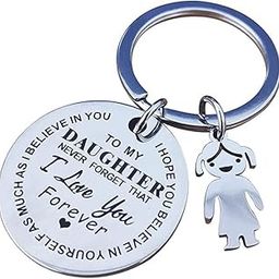To My Daughter Son Gift Keychain from Mom Dad Never Forget That I Love You Forever Silver-16