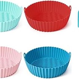Silicone Air Fryer Liners Set 4Pcs – Non-Stick, Heat-Resistant, Reusable Baskets & Pots with Oil Brush & Spatula (Multicolor)-image-86
