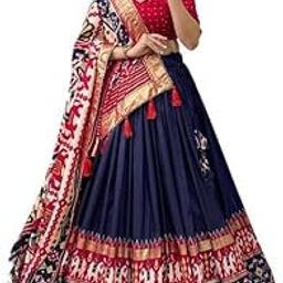 Women's Lehenga Choli | Tussar Silk With Patola Print with Foil Work With Solid And Unstitched Blouse Lehenga Choli With Dupatta-image-72