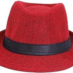 Mens & Women Polyester Jute Blended Fedora Hat (Pack of 1) (Red_Free Size)-image-2