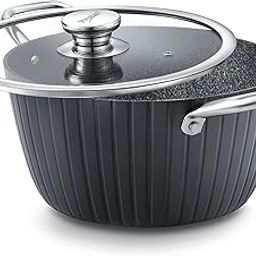 Prestige Durastone Hard Anodised 6 Layer Non-Stick Casserole with Glass Lid, (24 cm, 4 Litre) (Black)-image-1