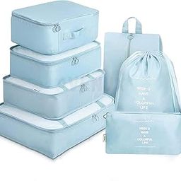 AVENUX 7pcs Set Travel Organizer Packing Cubes Lightweight Travel Luggage Organizers with Laundry Bag or Toiletry Bag Laundry Organiser (Blue, 7 PCS) Polyester, 20 x 10 x 5 cm-image-58