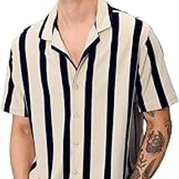 Stripes: Black, White Men and Boys Short Sleeves Collared Neck Button Front Cotton Blend Textured Shirts-image-31