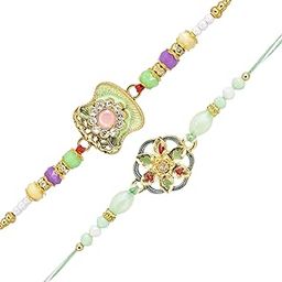 Combo Pack of 2 Rakhis Peacock Design Green FlowerDesigner Set With Pack of Roli-chawal n Rakshabandhan Greetings Card, Kids Rakhi-25037-image-59