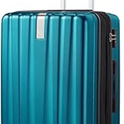 24 Inch Expandable Checked Luggage Lightweight PC Hard Case Luggage Suitcases with Wheels TSA Luggage Rolling Large Suitcase Travel Luggage Bag for Go to University.(Caribbean Blue)-image-1