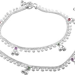 Jewellery for All Occassions Traditional White Metal Anklet Payal Pair for Women Girls (1 Pair)-44