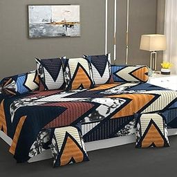 DECOR DEAL Diwan Set 8 Pieces Pure Cotton Designer Printed Standard Diwan Bedsheet (1 Single Bedsheet, 2 Bolster Covers, 5 Cushion Covers || Colourfull Zigzag-image-74