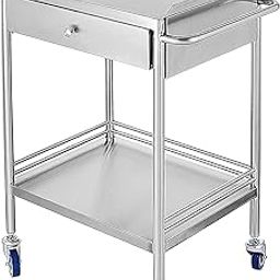 INDIDECOR 38841 Stainless Steel Trolley with Drawer and 2 Shelves，Rolling Cart for Hotels/Laboratory ，Dental Lab/Hospital/Kitchen Cart Utility Services (2 Shelves/ 1 Drawer)-image-97