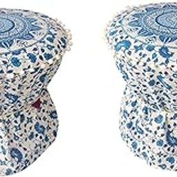 Tannu Craft Set of Two Footstool Bamboo Cover Mudda Ottoman Pouffe Cover Size 17x18 Inches Love Seats Set of 2 Pieces (Blue)-picture-12