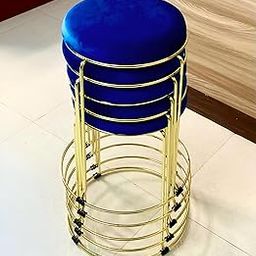 MLU Round Velvet Golden Swivel Stools, Set of 5 (Blue and Golden), for Clinic Home, Office, Bar, Kitchen, Dining Room, and Salon,Doctor Stool-25
