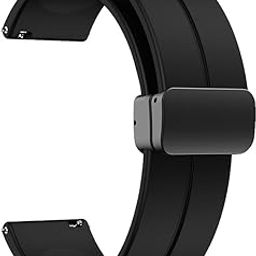 22MM Silicone Strap with Folding Magnetic Lock Compatible with Samsung Galaxy Watch 3 45mm/ Galaxy Watch 46mm/Gear S3 Classic/Frontier Compatible All 22MM Watches(Only Strap)-Black-20