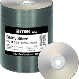 100 Pack Ritek Pro (Professional Grade) CD-R 52X 700MB Shiny Silver Lacquer Silk Screen Printable Blank Media Recordable Disc-image-38