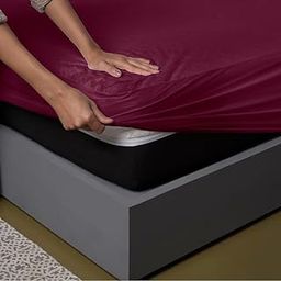 Billiondesigner 100% Terry Cotton Bed Protector Waterproof for Baby Elastic Fitted Waterproof Mattress Protector Double Size Breathable Bed Cover & Mattress Cover Double Bed 200 GSM (72 X 48, Maroon)-picture-1