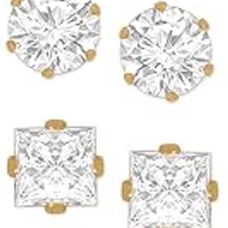 Gold Tone Set of 4 Contemporary Cubic Zirconia Brass Stud Earrings For Women-ZPFK10964-29