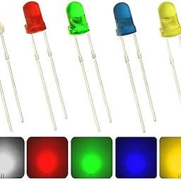 Invento 250Pcs (50pcs Each Color) 3mm 5 Color White Yellow Red Green Blue Diffused Color Lens LED Light Bulb Lamp Light Emitting Diode Assorted DC 3V for DIY Projects-image-48