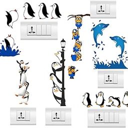 Rawpockets 30 cm Funny Penguins - Dolphins Switch Board Sticker Self Adhesive Wall Sticker (Pack of 6)-image-73
