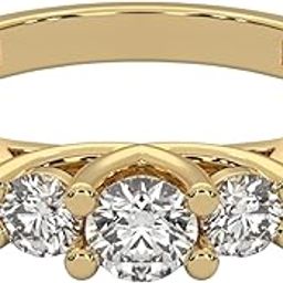 Pure 925 Sterling Silver Round Three Stone American Diamond Ring for Women & Girls in 18k Gold, Everyday Jewelry Gift for Birthday, Anniversary, Office Wear-image-22