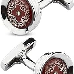 Floral Patterned Maroon and Silver Coloured Cufflinks for Men.-image-14