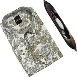 Hantex Commando Premium Classic Regular Fit Off-White and Olive Green Beige Printed Cotton Shirts-image-97