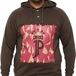 Plus Size Men's Printed Hooded Brown Cotton Sweatshirt for Men-picture-10