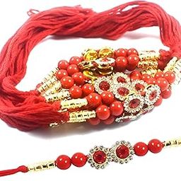 Forty Wings Set Of 12 Pcs Red Beaded Stone Moli Dora Rakhi For Brother Bhaiya Bhai Bhabhi And Kids-2