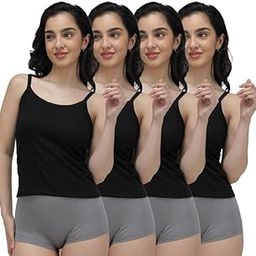 Women's Pure Cotton Camisole with Fabric Strap and Stay Fresh Treatment Pack of 4-image-72