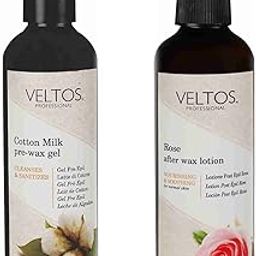 Veltos Professional Cotton Milk Pre-wax Gel 100ml and Rose After Wax Lotion 100ml for All Skin Type-28