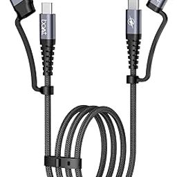 boAt FlexiCharge 400 Charging Cable w/ 4-in-1 Connectivity- USB-A, Type-C, & Lightning Ports, 60W/3A PD Fast Charging,480Mbps Data Sync,2 Swappable Heads,Silicon Cable Tie(Carbon Black)-15
