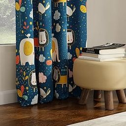Urban Space Digital Printed Blackout Curtains for Door, 80-85% Room Darkening Blackout Kids Curtains, 1 Piece Decorative Curtain with Eyelets and Tieback, Lion King Blue (Door 7 Ft)-3