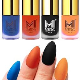 MI FASHION Velvet Matte Lacquer Nail Paint Sets Water Resistant 9.9ml Navy Blue, Orange, Black, Saffron Orange (Pack Of-4)-image-76