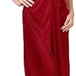 Women's Satin Nightwear/Night Dress/Nighty Set of 6 Pcs Nighty, Robe, Top, Capri, Bra and Thong (Pack of 6) Maroon-49