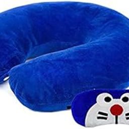 Juzzii Velvet Neck Pillow Eye Mask - Combo Airline Pillow Sleeping Pillow with Sleeping Eye Mask Travel Eye Mask Great for Long Road Trips and Flights - Blue Neck & Mask No-11-image-88