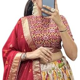 Women's Traditional Banarasi Silk Lehenga Choli Set with Embroidered Blouse, Red and Gold-image-74