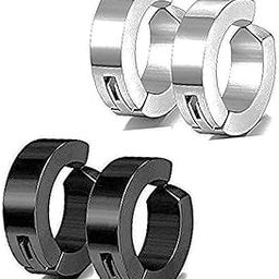 Jewellery Latest Stylish Non Piercing Black Combo Studs Silver Mens Earings/Earrings for Men/Boys/Boyfriend/BALI-M935-image-39