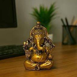 Tavasyya Suvarna Gajanana, Ganesha Idol for Car Dashboard, Home Temple & Office Desk, Small Ganpati Murti, Antique Gold Ganesh Idol for Pooja Room, Housewarming Gift & Study Table Décor 3.5 Inch Resin-image-37