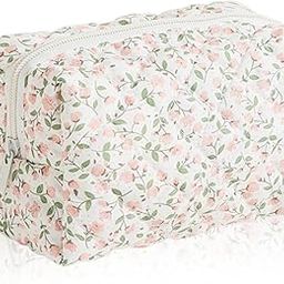 Makeup Pouch Bag for Women, Floral Print Compact Toiletry Case for Travel, Pink Make Up Pouches, Zippered Cosmetic Organizer - 16×9×10cm-image-29