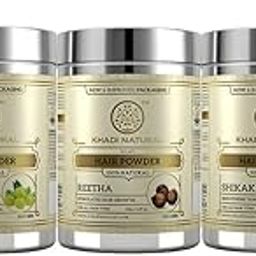 Khadi Natural Hair Care Combo | Amla, Reetha & Shikakai Powders | Pure & Natural Solution | Provides Strong, Beautiful Hair - 1 Count Each(1x3), Normal-image-17