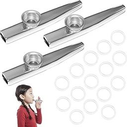 Kazoo, Musical Instruments for Adults and Kids, 3-Piece Silver Kazoo Set with 15 Flute Membranes, Portable Instrument for Music Lovers, Beginners, Gift Giving, Group Activities-image-76