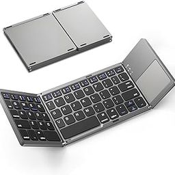 KUNSI Foldable Bluetooth Keyboard with Touchpad, Ultra Slim Portable Wireless Keyboard with Rechargeable Battery for Android Windows iOS Tablets Laptop-Space Gray-19