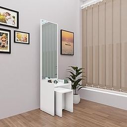 VIKI Engineered Wood | Dressing Table with Mirror, Stool Vanity Cabinet, Vanity Shelf, Bedroom Furniture, Makeup Furniture, Hallway,180Cms(H)*45Cms(W)*40Cms(D) | | 1 Year Warranty, DIY | Frosty White-5