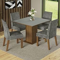 Madesa 4 Seater Dining Set with Fully Cushioned Square Table Top Sturdy Wooden 90 Cm for Dining Room and Kitchen - Brown/Gray-image-36