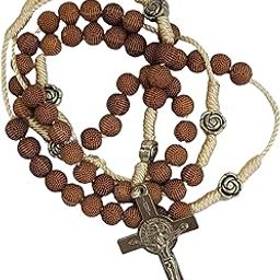 Wooden Rosay for Praying with Roses After Every Decade | Catholic Praying Wooden Rosay with St Benedict Cross-image-64