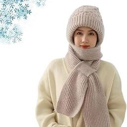 Winter Hooded Scarf, Comfortable Knitted Hat Scarf for Neck and Face Ear Protection Windproof Cap Scarf,2 in 1 Winter Scarf Hat, Warm Knitting Hat,Winter Warm Knitted टोपी दुपट्टा [1 PCS]-image-19
