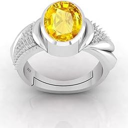 Natural Certified Yellow Sapphire (Pukhraj) 9.00 Carat Astrological Gemstone Pure Sterling Silver 925 Adjustable Ring for Men and Women-4