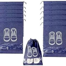 Non-Woven Travel Shoe Bags with Drawstring – Reusable Dustproof Portable Shoe Covers for Travel, Closet & Luggage Organization – Space-Saving & Storage (Pack of 10, Blue, 27 x 36 CM)-image-90