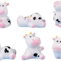 HYSTYLE 6 Pcs Cute Cow Animals Miniature Figurines, Cow Cake Cupcake Toppers, Miniature Cow Moss Landscape DIY Terrarium Crafts Ornament, Miniature Fairy Garden Decoration-image-57